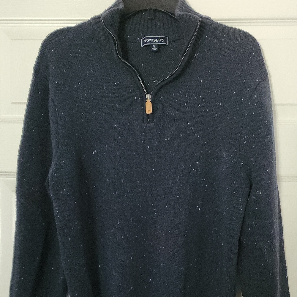 crown & ivy Men's Speckled Navy Zip-Up Sweater